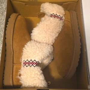 UGG Tan Shearling Boots with Textured Trim